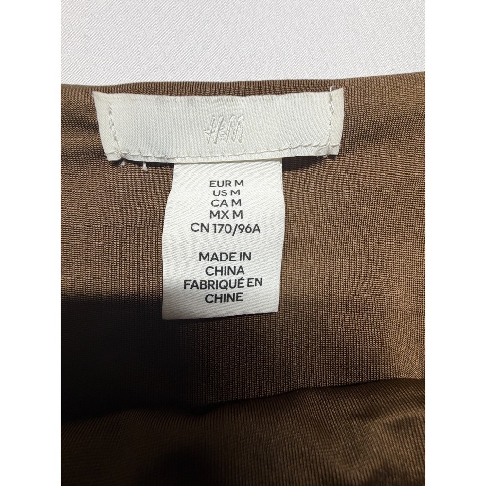 H&M Jersey Slip Dress Womens Medium Dark Brown Glittery Square Neck Side Slits - Picture 3 of 6
